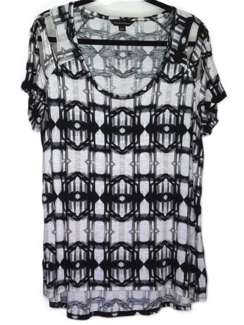 Rock & Republic Top Double Cold Shoulder Short Sleeve Stretch Boho Chic Sz XXL
